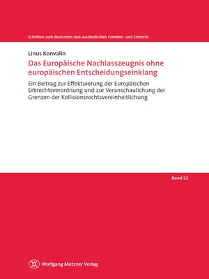 cover image of Das Europäische Nachlasszeugnis ohne europäischen Entscheidungseinklang